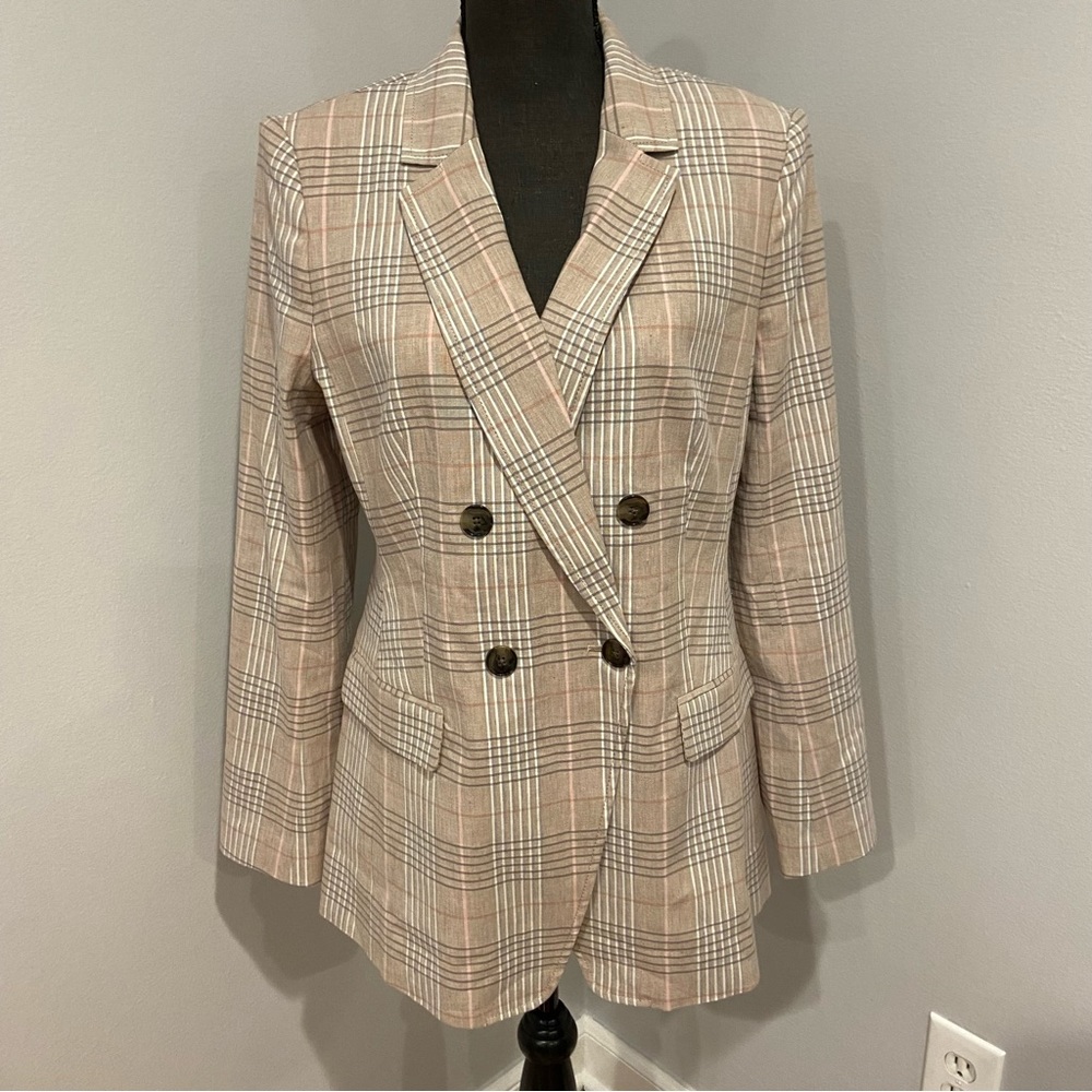 NWT Banana Republic Linen Blend Plaid Washable Blazer Size: 10